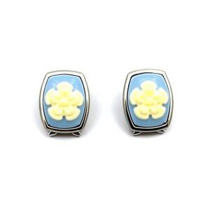 Vintage Wedgwood Blue & Cream Floral Clip Earrings Silver Plated